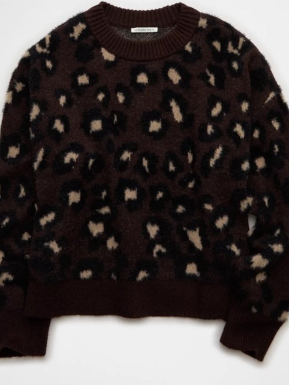 NWT AE American Eagle LARGE Whoa So Soft Classic Sweater Brown Leopard Print
